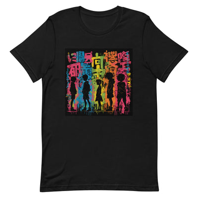 Japanese Lettering and Anime Silhouette T-Shirt