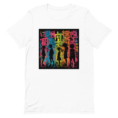 Japanese Lettering and Anime Silhouette T-Shirt