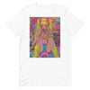 Anime Art T-Shirt: Full-Body Yellow-Haired Girl with Surrounding Objects